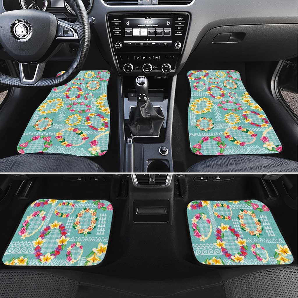 Hawaiian Leis Car Mats Kakau Tattoos and Palaka Pastel Teal Color