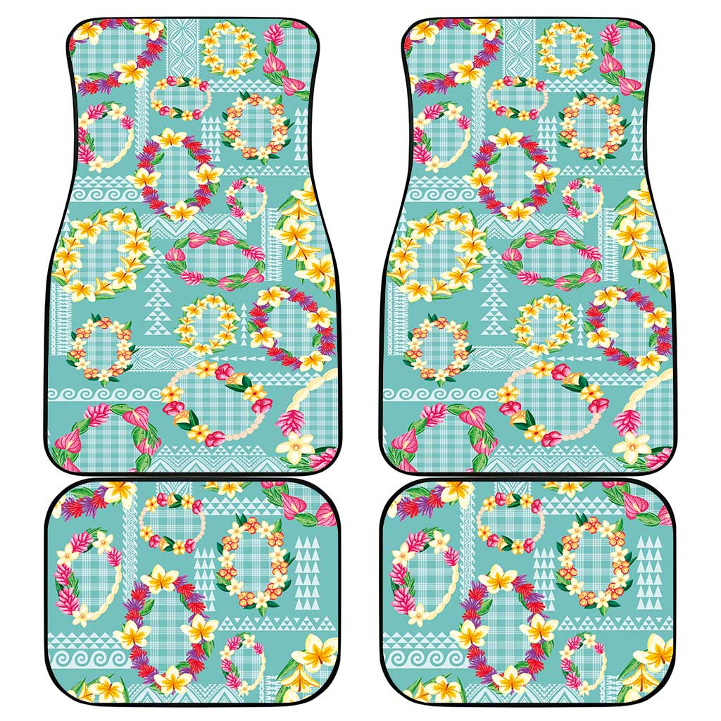 Hawaiian Leis Car Mats Kakau Tattoos and Palaka Pastel Teal Color