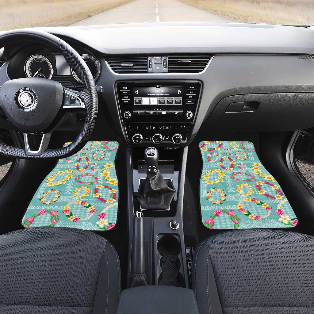 Hawaiian Leis Car Mats Kakau Tattoos and Palaka Pastel Teal Color