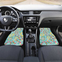Hawaiian Leis Car Mats Kakau Tattoos and Palaka Pastel Teal Color