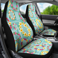 Hawaiian Leis Car Seat Cover Kakau Tattoos and Palaka Pastel Teal Color