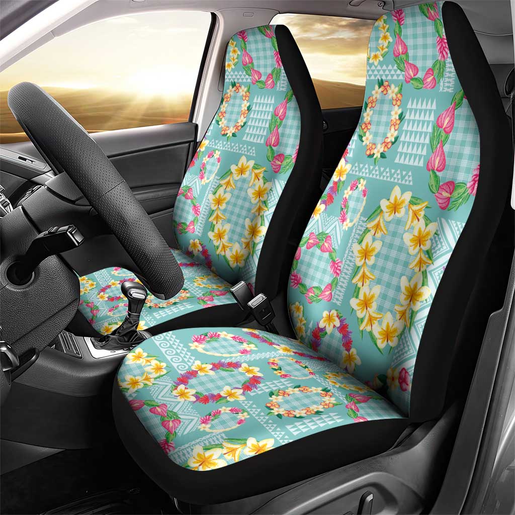 Hawaiian Leis Car Seat Cover Kakau Tattoos and Palaka Pastel Teal Color