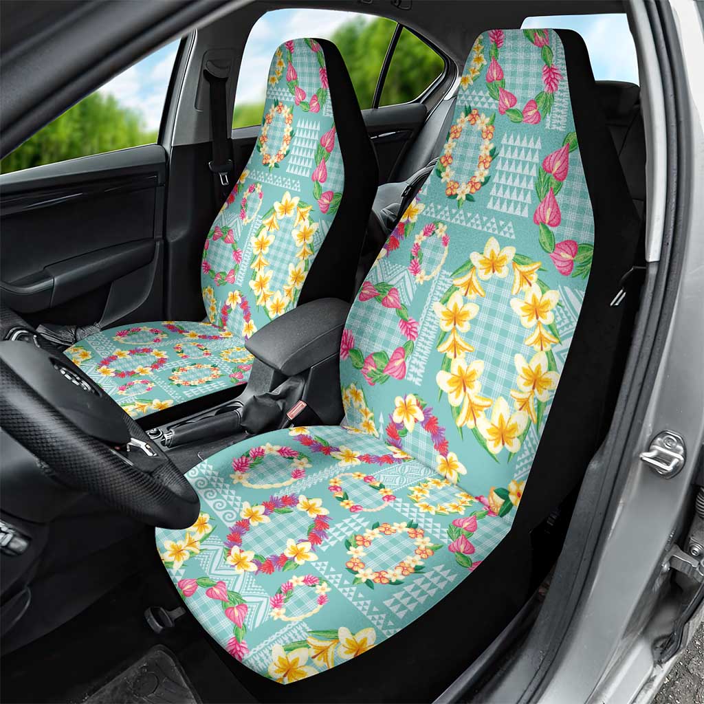 Hawaiian Leis Car Seat Cover Kakau Tattoos and Palaka Pastel Teal Color