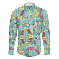 Hawaiian Leis Family Matching Mermaid Dress and Hawaiian Shirt Kakau Tattoos and Palaka Pastel Teal Color LT03 Dad's Shirt - Long Sleeve Teal - Polynesian Pride