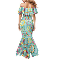 Hawaiian Leis Family Matching Mermaid Dress and Hawaiian Shirt Kakau Tattoos and Palaka Pastel Teal Color LT03 - Polynesian Pride