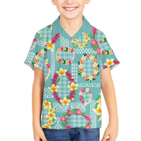 Hawaiian Leis Family Matching Off Shoulder Maxi Dress and Hawaiian Shirt Kakau Tattoos and Palaka Pastel Teal Color LT03 Son's Shirt Teal - Polynesian Pride