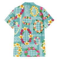 Hawaiian Leis Family Matching Off Shoulder Short Dress and Hawaiian Shirt Kakau Tattoos and Palaka Pastel Teal Color LT03 - Polynesian Pride