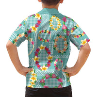 Hawaiian Leis Family Matching Short Sleeve Bodycon Dress and Hawaiian Shirt Kakau Tattoos and Palaka Pastel Teal Color LT03 - Polynesian Pride