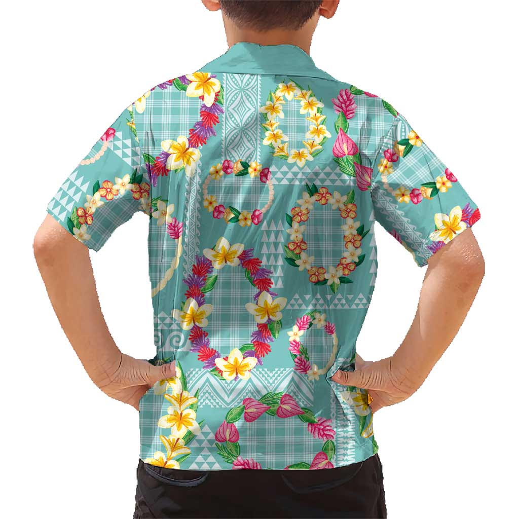 Hawaiian Leis Family Matching Summer Maxi Dress and Hawaiian Shirt Kakau Tattoos and Palaka Pastel Teal Color LT03 - Polynesian Pride