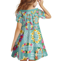 Hawaiian Leis Family Matching Summer Maxi Dress and Hawaiian Shirt Kakau Tattoos and Palaka Pastel Teal Color LT03 - Polynesian Pride