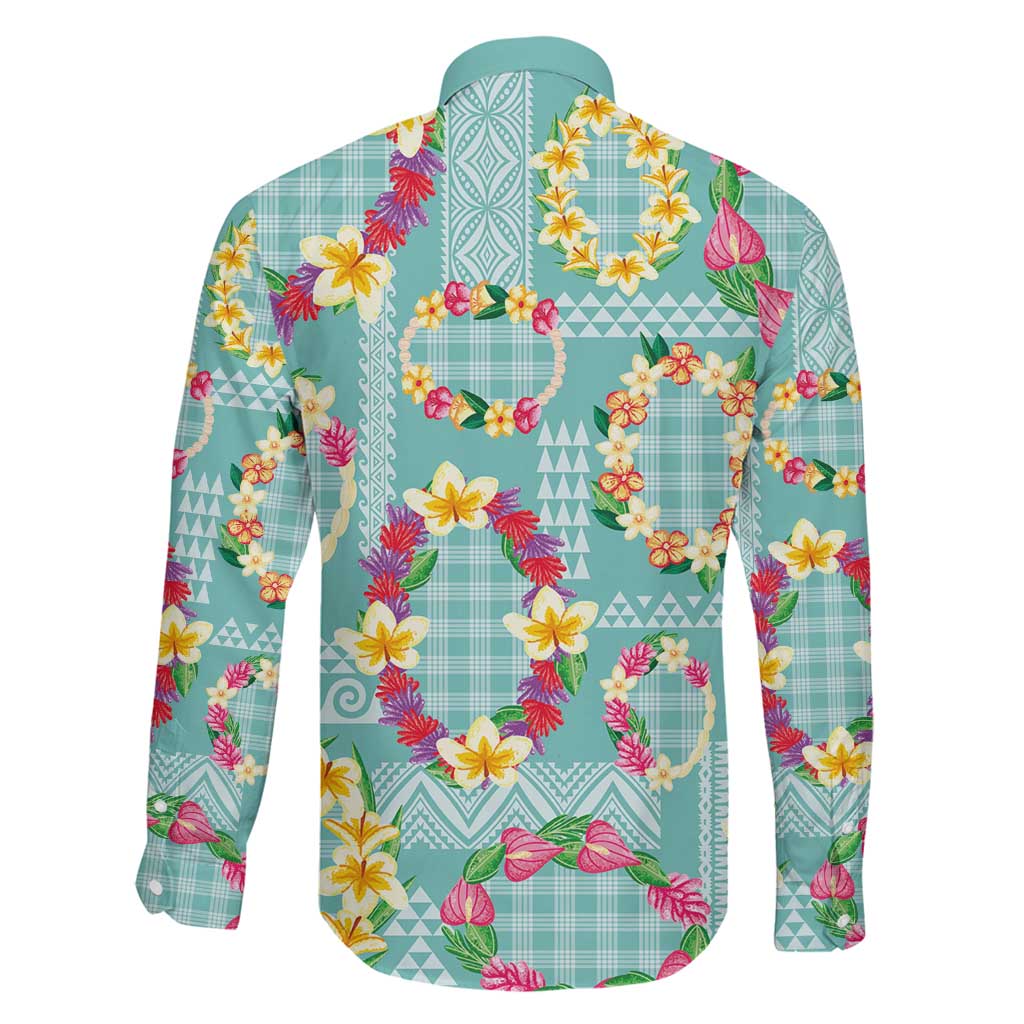 Hawaiian Leis Family Matching Summer Maxi Dress and Hawaiian Shirt Kakau Tattoos and Palaka Pastel Teal Color LT03 - Polynesian Pride