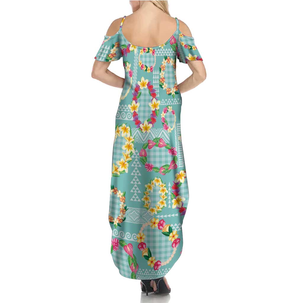 Hawaiian Leis Family Matching Summer Maxi Dress and Hawaiian Shirt Kakau Tattoos and Palaka Pastel Teal Color LT03 - Polynesian Pride