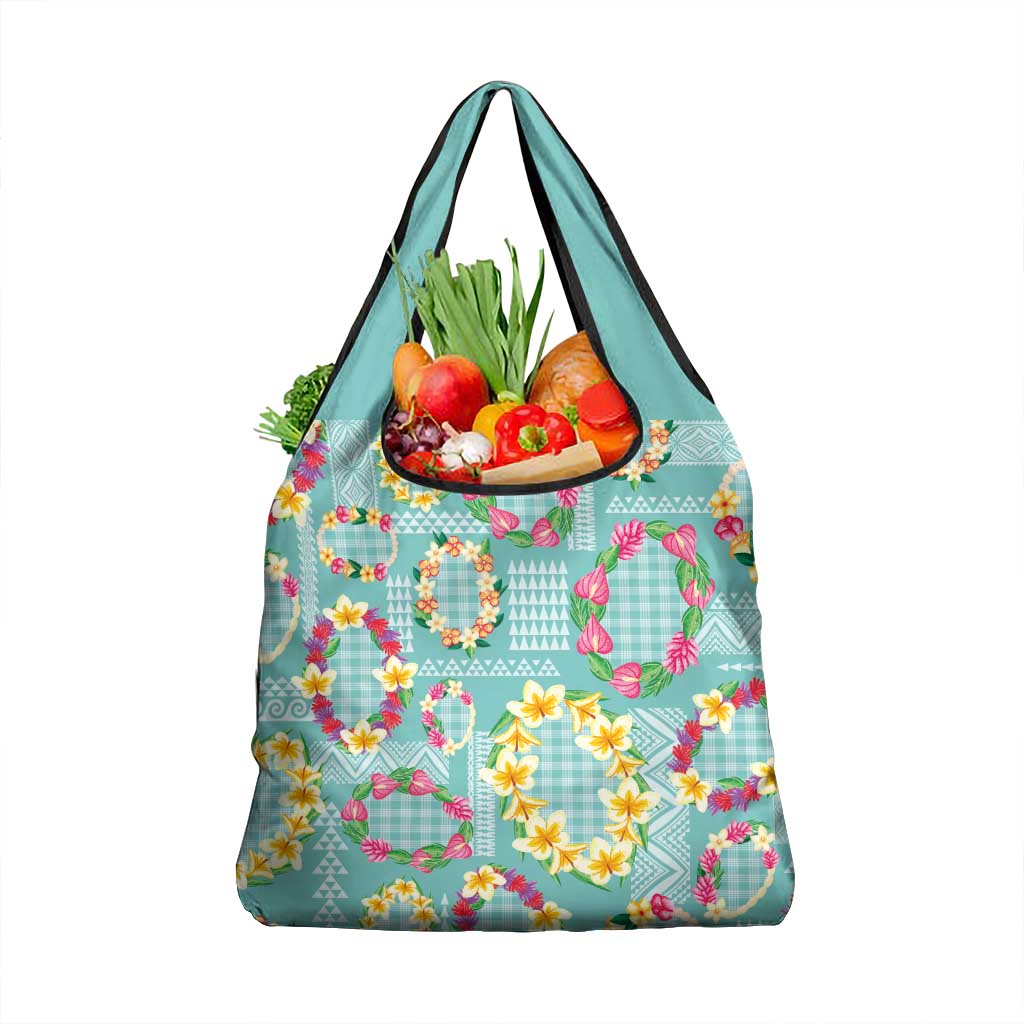 Hawaiian Leis Grocery Bag Kakau Tattoos and Palaka Pastel Teal Color LT03 1-pack One Size Teal - Polynesian Pride