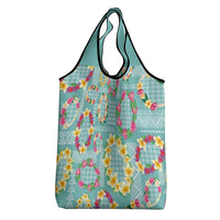 Hawaiian Leis Grocery Bag Kakau Tattoos and Palaka Pastel Teal Color LT03 - Polynesian Pride