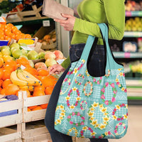 Hawaiian Leis Grocery Bag Kakau Tattoos and Palaka Pastel Teal Color LT03 - Polynesian Pride