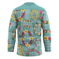 Hawaiian Leis Hockey Jersey Kakau Tattoos and Palaka Pastel Teal Color