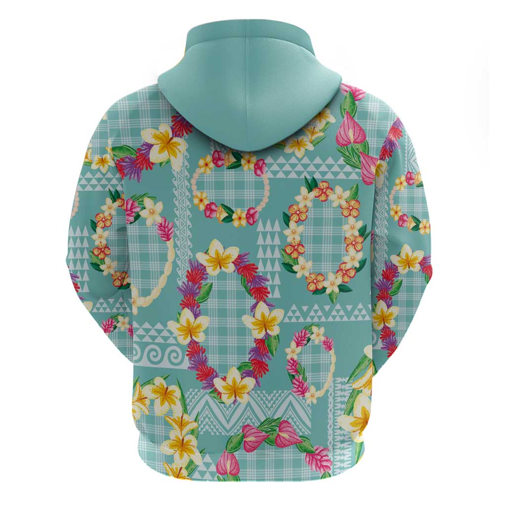 Hawaiian Leis Hoodie Kakau Tattoos and Palaka Pastel Teal Color