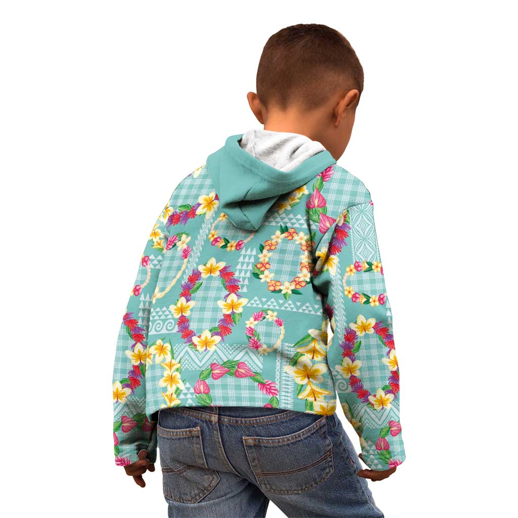 Hawaiian Leis Kid Hoodie Kakau Tattoos and Palaka Pastel Teal Color