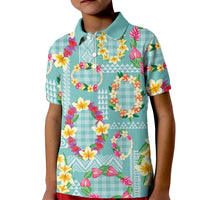 Hawaiian Leis Kid Polo Shirt Kakau Tattoos and Palaka Pastel Teal Color