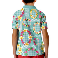 Hawaiian Leis Kid Polo Shirt Kakau Tattoos and Palaka Pastel Teal Color