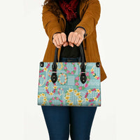 Hawaiian Leis Leather Bag Kakau Tattoos and Palaka Pastel Teal Color