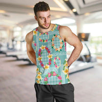 Hawaiian Leis Men Tank Top Kakau Tattoos and Palaka Pastel Teal Color