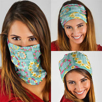 Hawaiian Leis Neck Gaiter Kakau Tattoos and Palaka Pastel Teal Color LT03 - Polynesian Pride