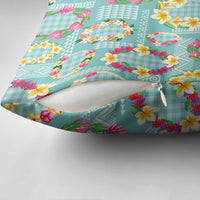 Hawaiian Leis Pillow Cover Kakau Tattoos and Palaka Pastel Teal Color