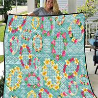 Hawaiian Leis Quilt Kakau Tattoos and Palaka Pastel Teal Color