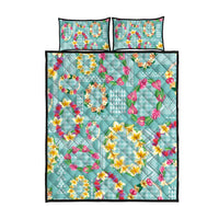 Hawaiian Leis Quilt Bed Set Kakau Tattoos and Palaka Pastel Teal Color LT03 - Polynesian Pride