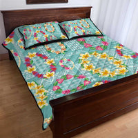 Hawaiian Leis Quilt Bed Set Kakau Tattoos and Palaka Pastel Teal Color LT03 - Polynesian Pride