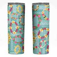 Hawaiian Leis Skinny Tumbler Kakau Tattoos and Palaka Pastel Teal Color LT03 Teal - Polynesian Pride