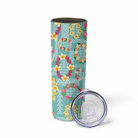 Hawaiian Leis Skinny Tumbler Kakau Tattoos and Palaka Pastel Teal Color LT03 - Polynesian Pride