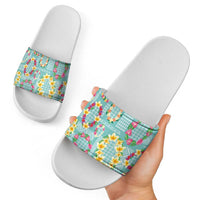 Hawaiian Leis Slide Sandals Kakau Tattoos and Palaka Pastel Teal Color LT03 - Polynesian Pride