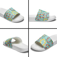 Hawaiian Leis Slide Sandals Kakau Tattoos and Palaka Pastel Teal Color LT03 - Polynesian Pride
