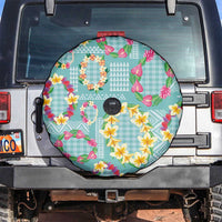 Hawaiian Leis Spare Tire Cover Kakau Tattoos and Palaka Pastel Teal Color