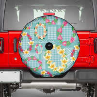 Hawaiian Leis Spare Tire Cover Kakau Tattoos and Palaka Pastel Teal Color