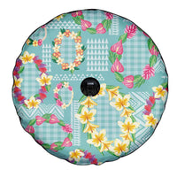 Hawaiian Leis Spare Tire Cover Kakau Tattoos and Palaka Pastel Teal Color