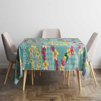 Hawaiian Leis Tablecloth Kakau Tattoos and Palaka Pastel Teal Color