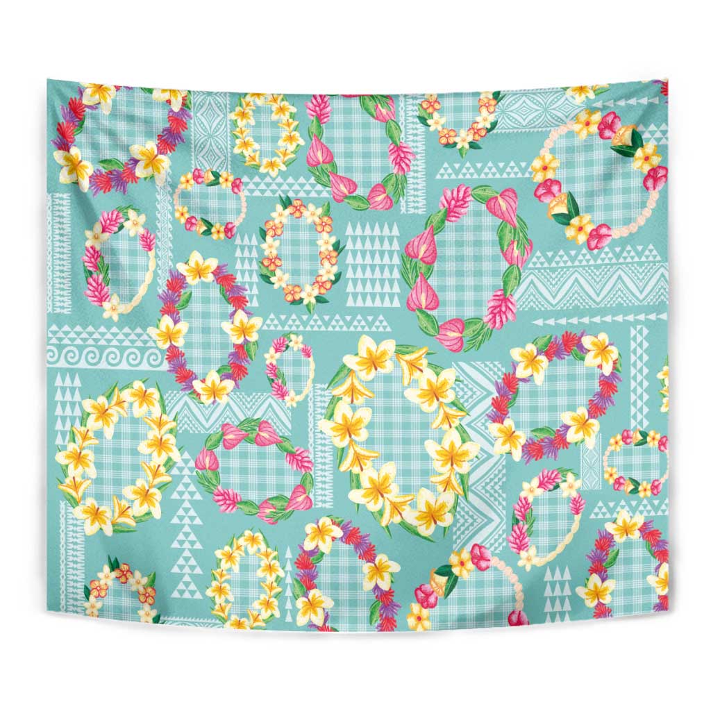 Hawaiian Leis Tapestry Kakau Tattoos and Palaka Pastel Teal Color