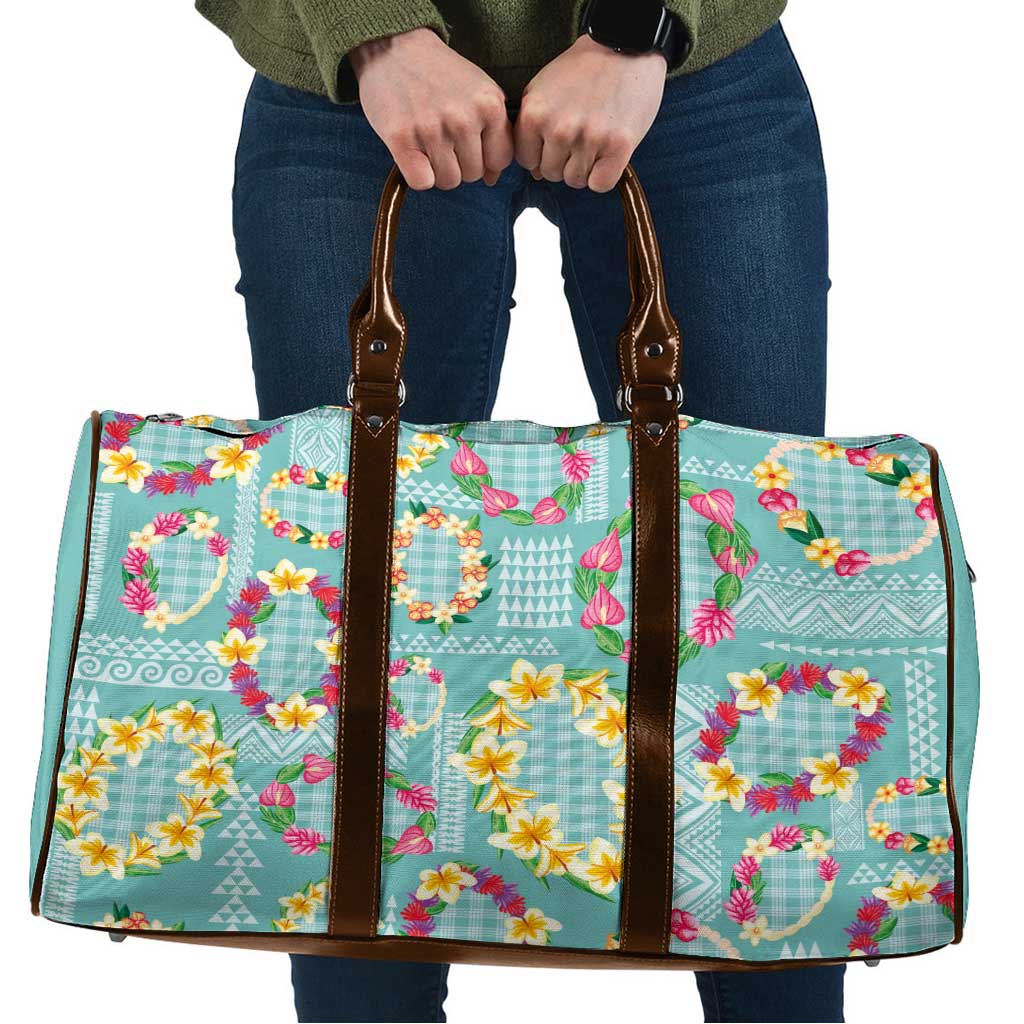 Hawaiian Leis Travel Bag Kakau Tattoos and Palaka Pastel Teal Color