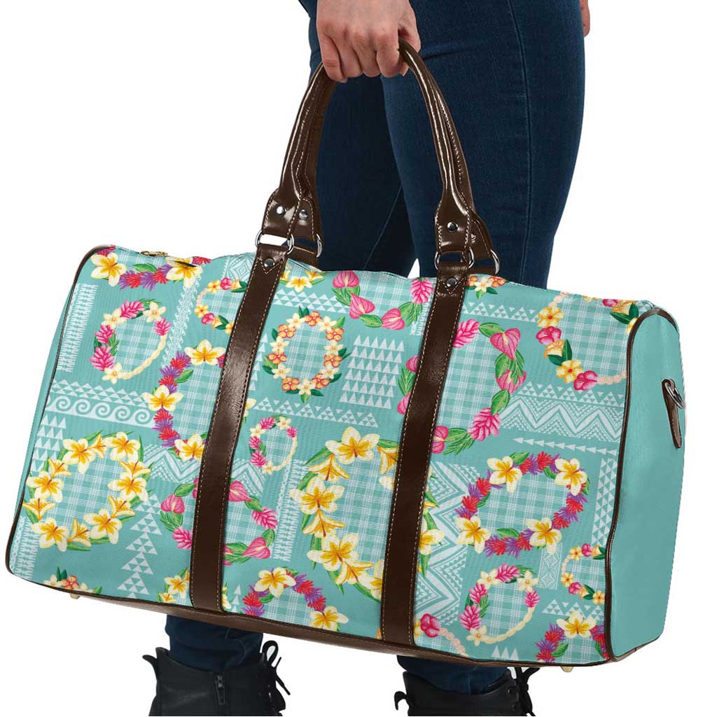 Hawaiian Leis Travel Bag Kakau Tattoos and Palaka Pastel Teal Color