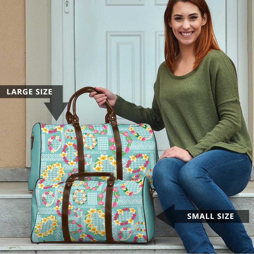 Hawaiian Leis Travel Bag Kakau Tattoos and Palaka Pastel Teal Color