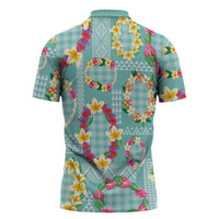 Hawaiian Leis Zipper Polo Shirt Kakau Tattoos and Palaka Pastel Teal Color LT03 - Polynesian Pride