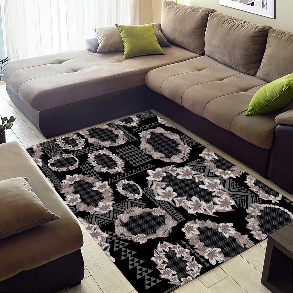 Hawaiian Leis Area Rug Kakau Tattoos and Palaka Pastel Grayscale