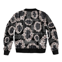 Hawaiian Leis Bomber Jacket Kakau Tattoos and Palaka Pastel Grayscale