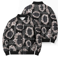 Hawaiian Leis Bomber Puffer Jacket Kakau Tattoos and Palaka Pastel Grayscale