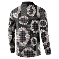 Hawaiian Leis Button Sweatshirt Kakau Tattoos and Palaka Pastel Grayscale