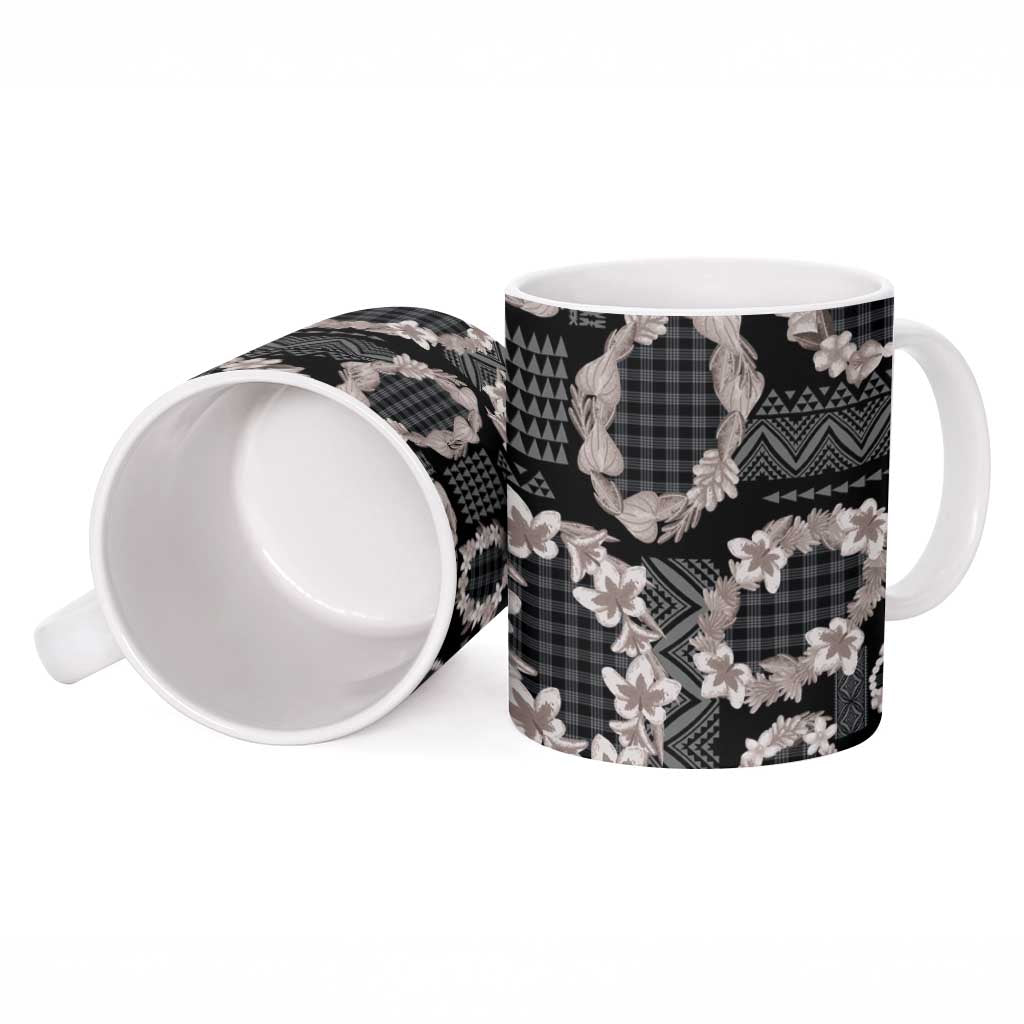 Hawaiian Leis Ceramic Mug Kakau Tattoos and Palaka Pastel Grayscale