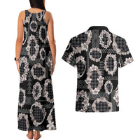 Hawaiian Leis Couples Matching Tank Maxi Dress and Hawaiian Shirt Kakau Tattoos and Palaka Pastel Grayscale LT03 - Polynesian Pride